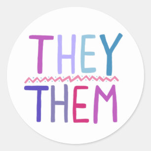 THEY / THEM Pronouns Purple Handlettering Set of Classic Round Sticker