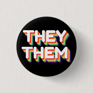 They/Them Pronouns Rainbow 3D Retro 1 Inch Round Button