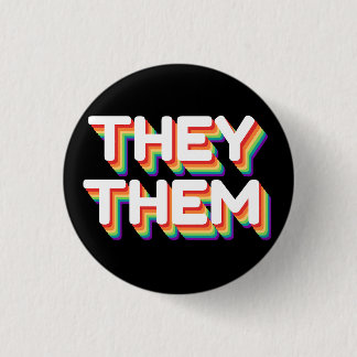 They/Them Pronouns Rainbow 3D Retro 1 Inch Round Button