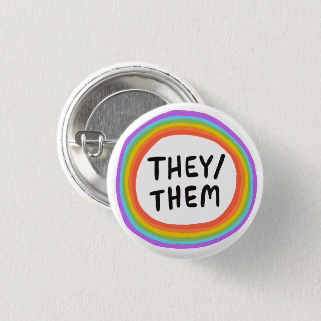 THEY/THEM Pronouns Rainbow Circle 1 Inch Round Button (Front & Back)