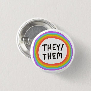 THEY/THEM Pronouns Rainbow Circle 1 Inch Round Button
