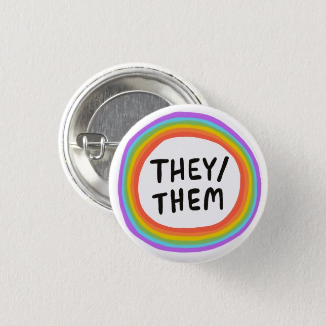 THEY/THEM Pronouns Rainbow Circle 1 Inch Round Button (Front & Back)