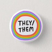 THEY/THEM Pronouns Rainbow Circle 1 Inch Round Button (Front)