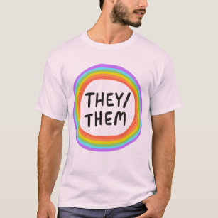 THEY/THEM Pronouns Rainbow Circle Colourful T-Shirt