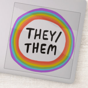 THEY/THEM Pronouns Rainbow Circle  Handlettering
