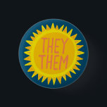 THEY / THEM Pronouns Sunshine Pride Handlettered  1 Inch Round Button<br><div class="desc">Decorate your outfit with this cool art button. Makes a great  gift! You can customize it and add text too. Check my shop for lots more colours and patterns! Let me know if you'd like something custom too.</div>