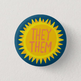 THEY / THEM Pronouns Sunshine Pride Handlettered  1 Inch Round Button