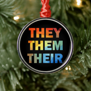 They Them Their Gender Pronouns   Metal Ornament