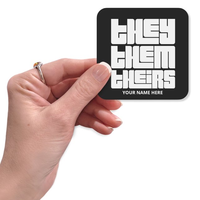 They Them Theirs Pronouns Big and Bold White Font Square Sticker (Creator Uploaded)