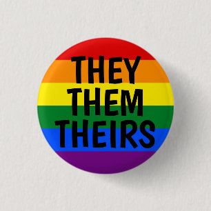 they/them/theirs pronouns rainbow pride flag 1 inch round button