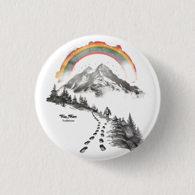 They/Them Trailblazer – LGBTQ Pride Camping Art,  1 Inch Round Button (Front)