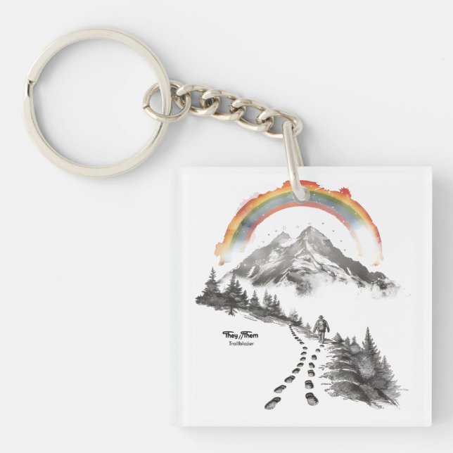 They/Them Trailblazer – LGBTQ Pride Camping Art,  Keychain (Front)