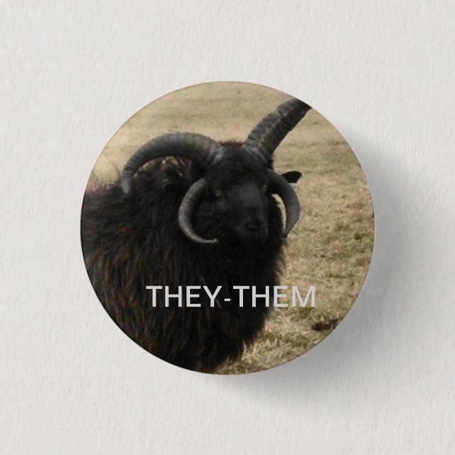 "They-Them" with serious goat 1 Inch Round Button (Front)