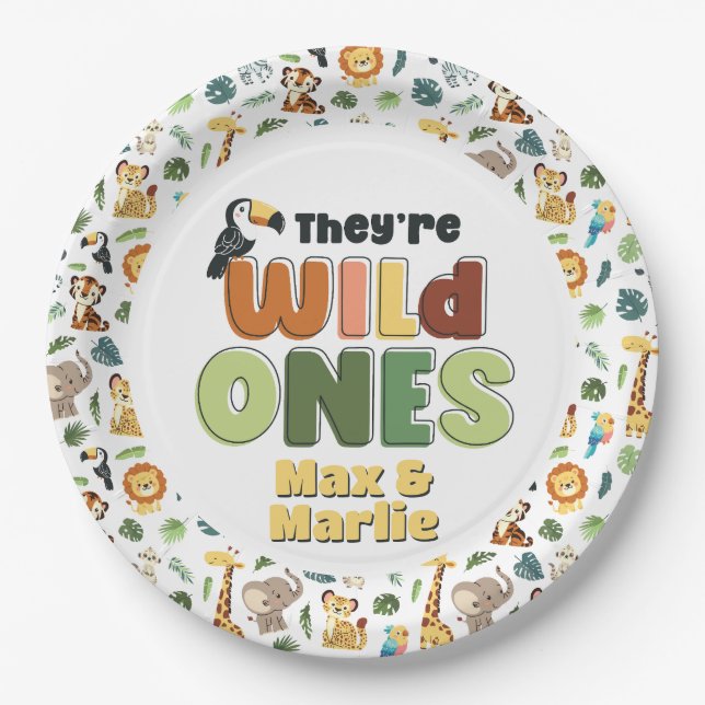 They Wild One Safari Zoo Animal Birthday Party Paper Plate (Front)