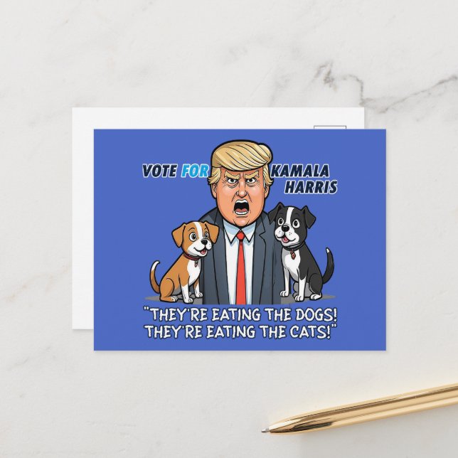 They're Eating The Dogs Funny Trump Kamala Postcard (Front/Back In Situ)