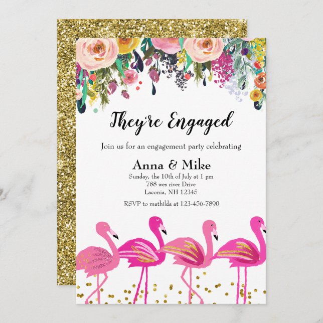 They're Engaged Flamingo Party Invitation (Front/Back)