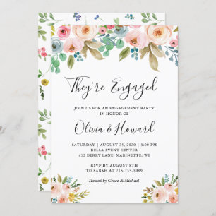They're Engaged Watercolor Floral Engagement Party Invitation