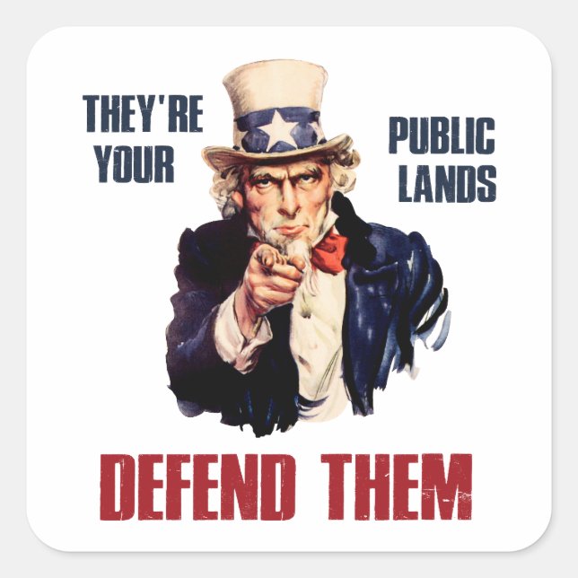They're Your Public Lands Defend Them Uncle Sam Square Sticker (Front)