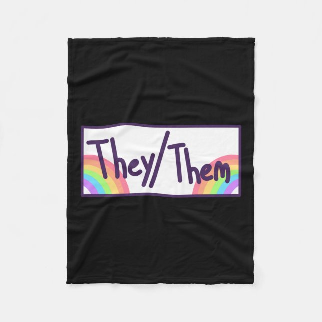 Theythem Pronouns Card  Fleece Blanket (Front)