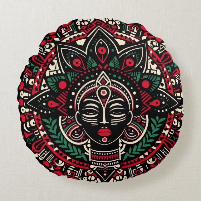 Theyyam Spirit Pillow – Vibrant Indian Folk Art (Front)
