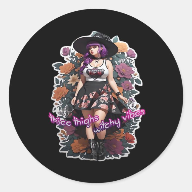 Thicc Thighs Witchy Vibes - Whimsigoth Witch-Core  Classic Round Sticker (Front)