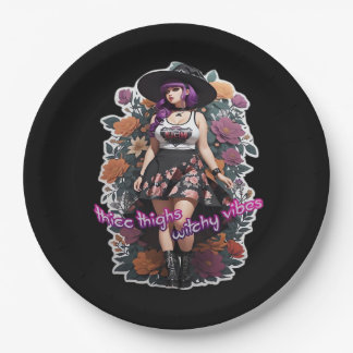 Thicc Thighs Witchy Vibes - Whimsigoth Witch-Core Paper Plate