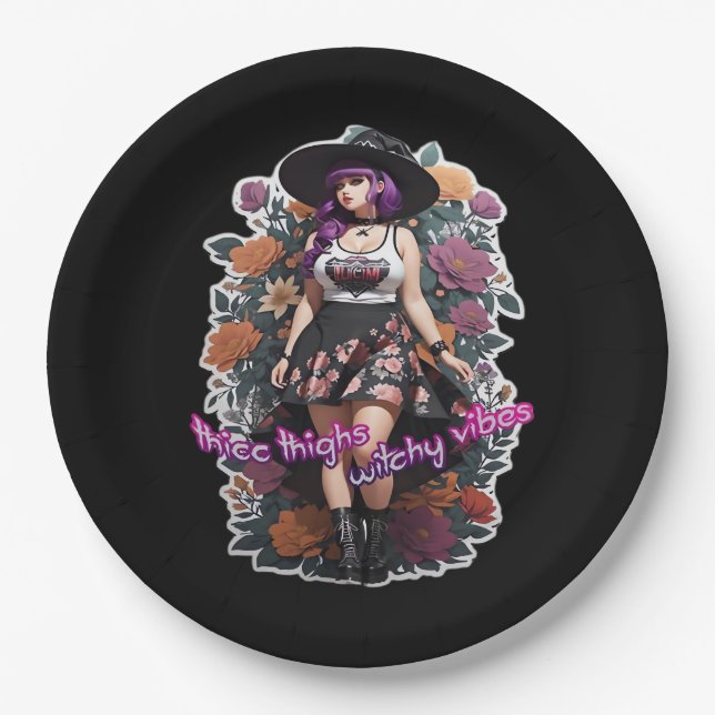 Thicc Thighs Witchy Vibes - Whimsigoth Witch-Core  Paper Plate (Front)
