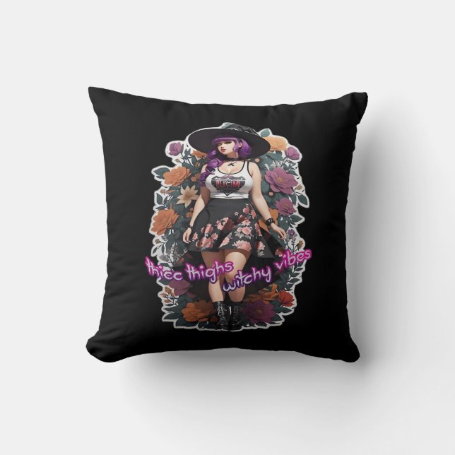 Thicc Thighs Witchy Vibes - Whimsigoth Witch-Core  Throw Pillow (Front)