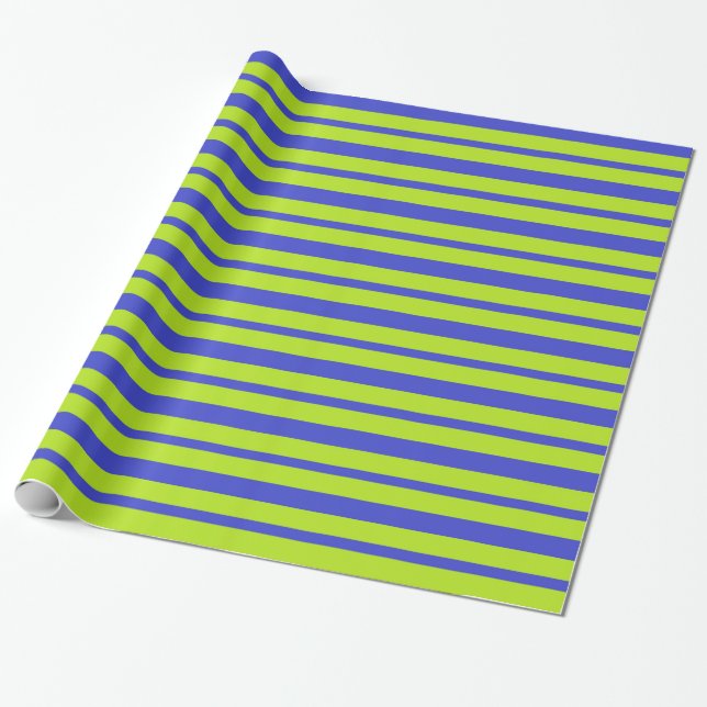 Thick and Thin Blue and Lime Green Stripes Wrapping Paper (Unrolled)