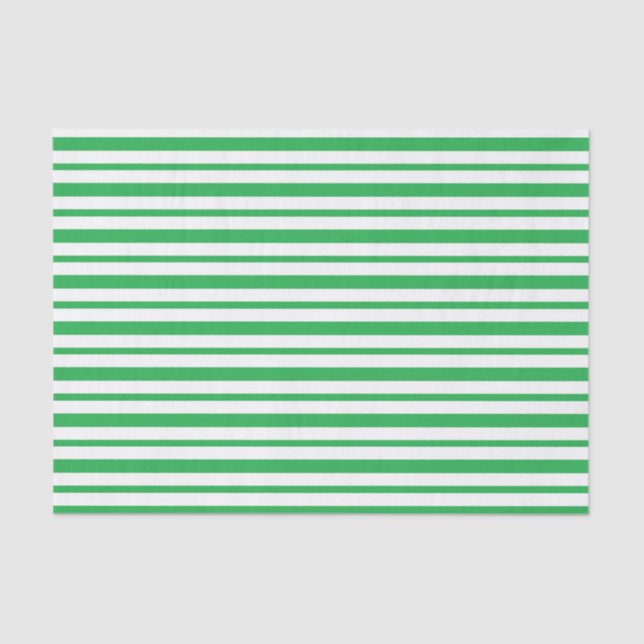 Thick and Thin  Green and White Stripes Tissue Paper (Front)