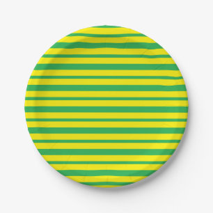 Thick and Thin Green and Yellow Stripes Paper Plate
