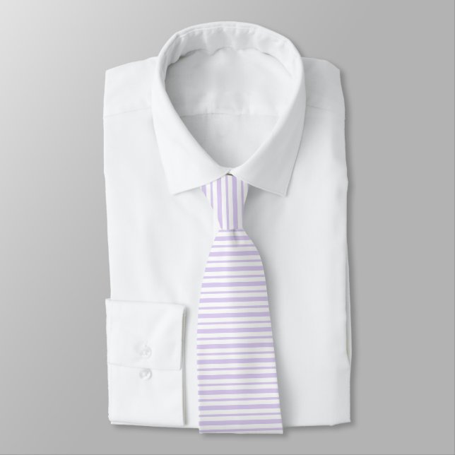 Thick and Thin Lavender and White Stripes Tie (Tied)