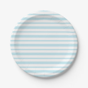 Thick and Thin Pastel Blue and White Stripes Paper Plate