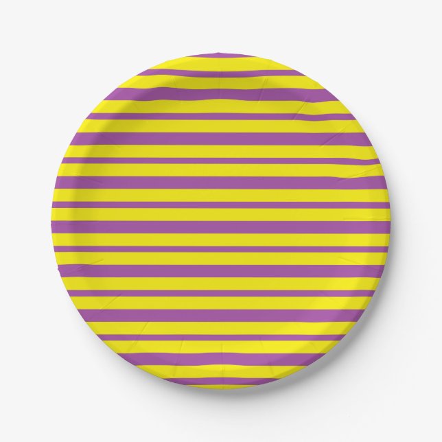 Thick and Thin Purple and Yellow Stripes Paper Plate (Front)