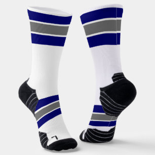 Thick Blue White Grey Strip Socks