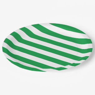 Thick Bold Green and White Stripes Paper Plate