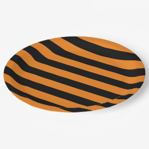 Thick Bold Orange and Black Stripes Paper Plate
