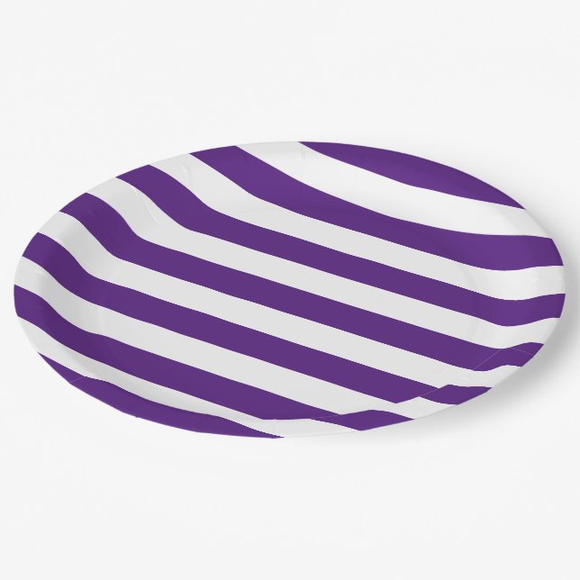 Thick Bold Purple and White Stripes Paper Plate (Angled)