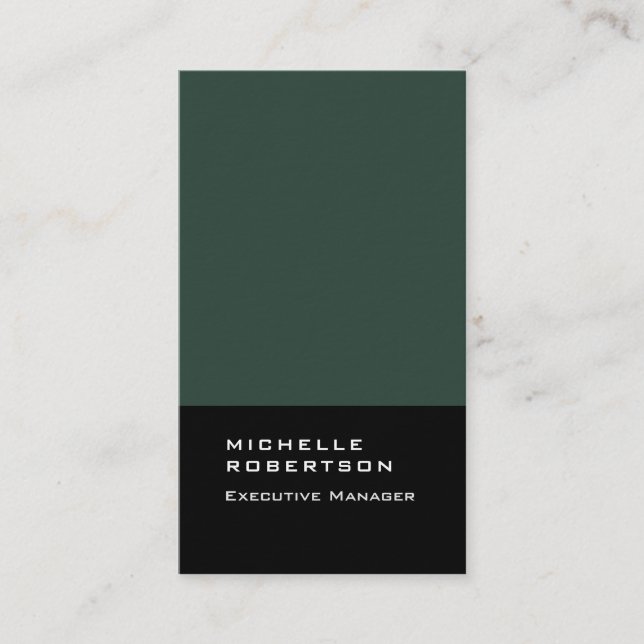 Thick elegant modern plain dark green black business card (Front)