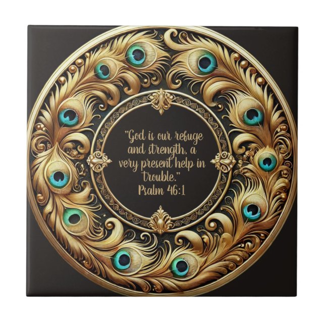 Thick Peacock Feather Frame Bible Verses  Tile (Front)