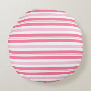 Thick Pink Stripes Round Pillow