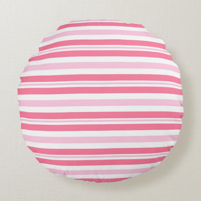 Thick Pink Stripes Round Pillow (Front)