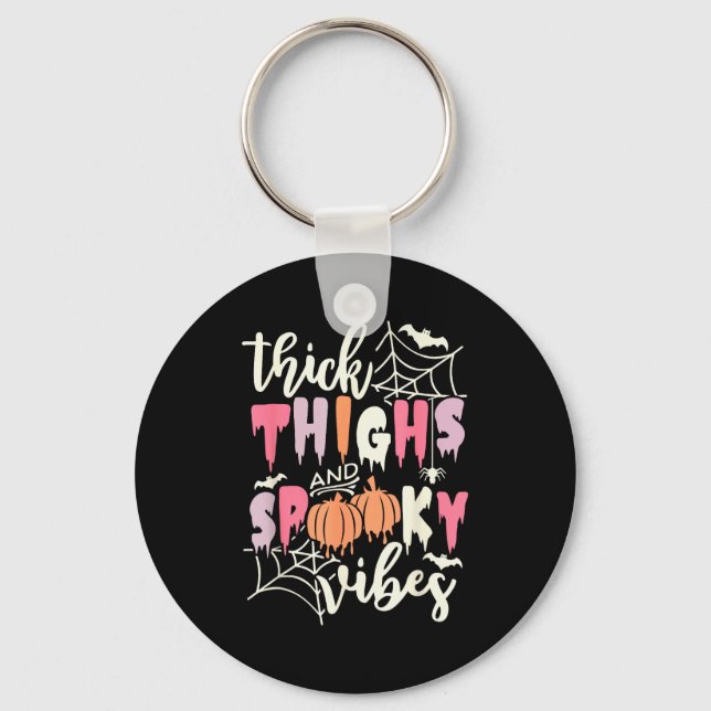 Thick Thighs And Soky Vibes Retro Groovy Halloween Keychain (Front)
