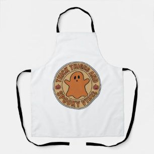 Thick Thighs and Spooky Vibes Ghost Halloween Tee_ Apron