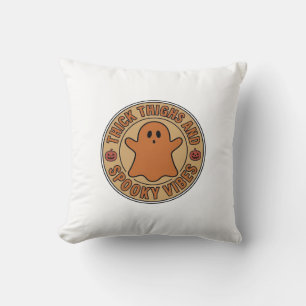 Thick Thighs and Spooky Vibes Ghost Halloween Tee_ Throw Pillow