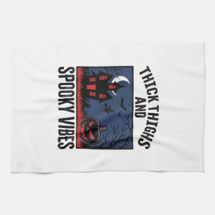 Thick Thighs And Spooky Vibes Halloween Shirt Desi Kitchen Towel