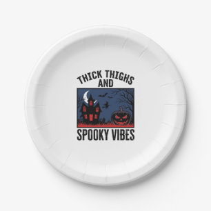 Thick Thighs And Spooky Vibes Halloween Shirt Desi Paper Plate
