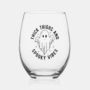 "Thick Thighs And Spooky Vibes" Stemless Wine Glass