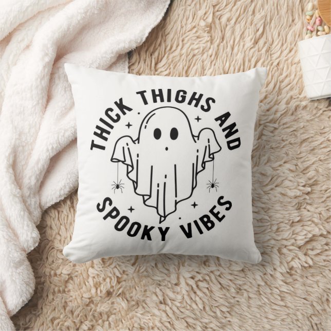 "Thick Thighs And Spooky Vibes" Throw Pillow (Blanket)