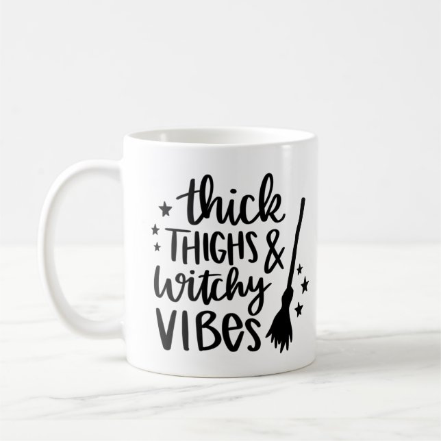 Thick Thighs and Witches Vibes Halloween Coffee Mug (Left)